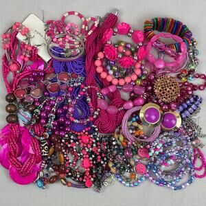Craft Jewelry Lot - 2.5 lb Bright Bold Vibrant Hot Pink Purple Beads Chunky